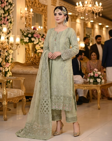 Formal Three Piece | Embroidered Festive-Falsafa | Premium Organza