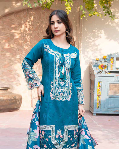 Designer Three Piece | Embroidered - Ashi | Luxury Khaddar