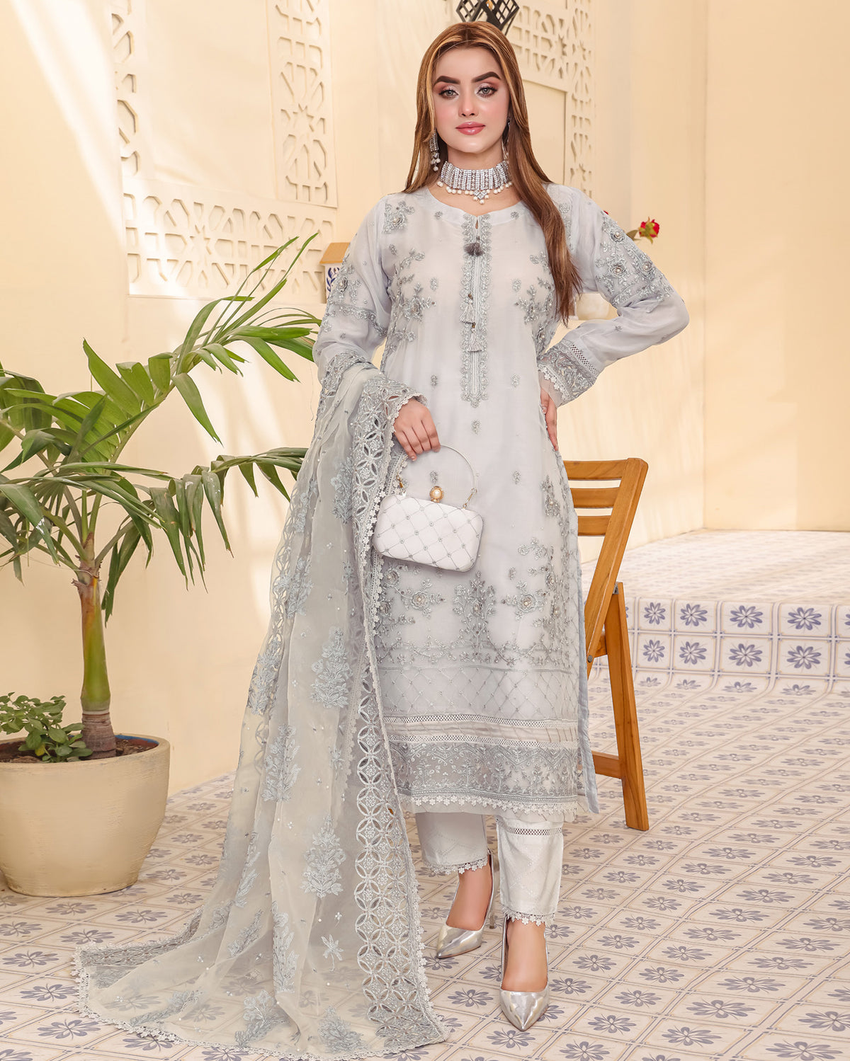 Three Piece Formals | Festive Embroidered - Eliana | Premium Organza