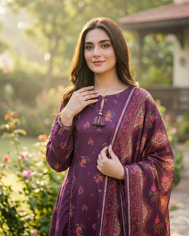 Printed Three Piece | Desginer Long Frock - Areej Casual | Premium Lawn