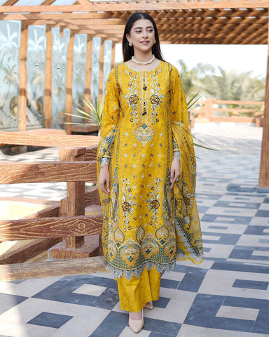 Designer Three Pieces | Embroidered-Mahay | Premium Printed Lawn