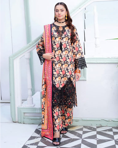 Designer Three Piece | Digital Printed Embroidered | Premium Khaddar