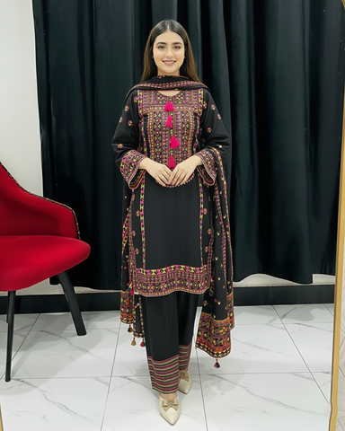 Designer Three Piece | Chilli Milli | Khaddar / Winter Cotton