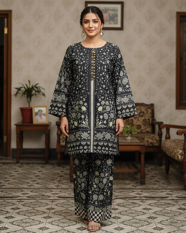 Designer CoOrds Two Piece | Digital Embroidered Prints | Soft Corduroy