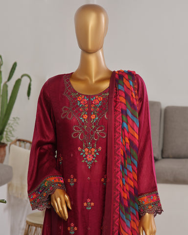 Three Piece | Fancy Embroidered Frock | Premium Jacquard