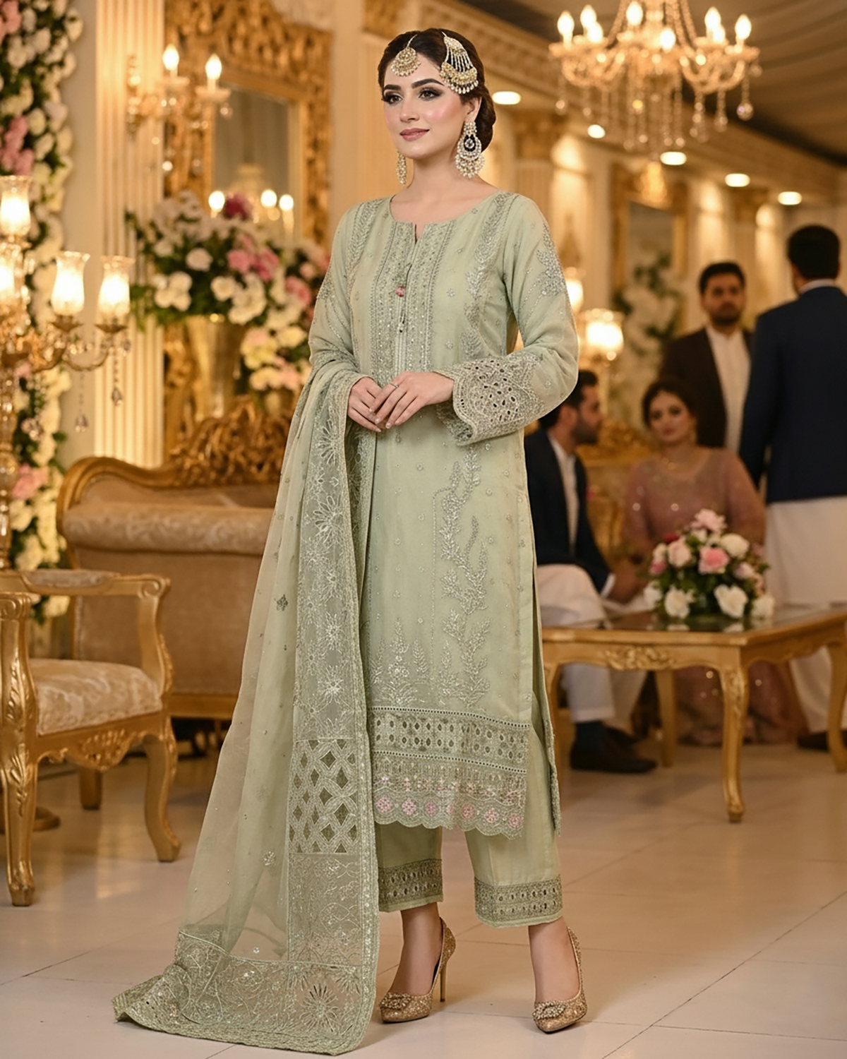 Formal Three Piece | Embroidered Festive-Falsafa | Premium Organza