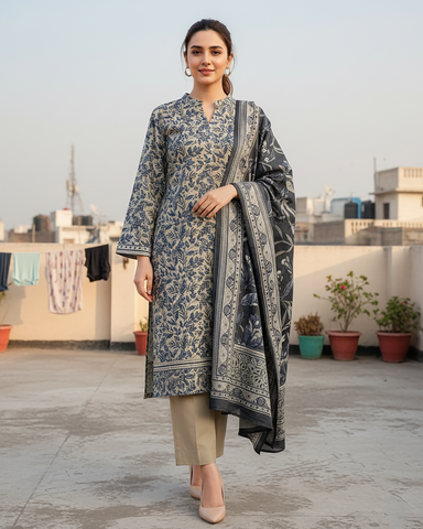 Printed Three Piece | Designer | Premium Khaddar
