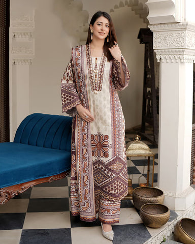 Designer Three Piece | Rangni Embroidered Series | Winter Cotton