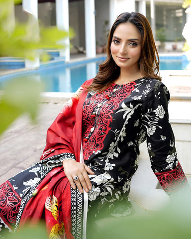 Embroidered Three Piece | Khushbu Printed Series | Luxury Winter Cotton