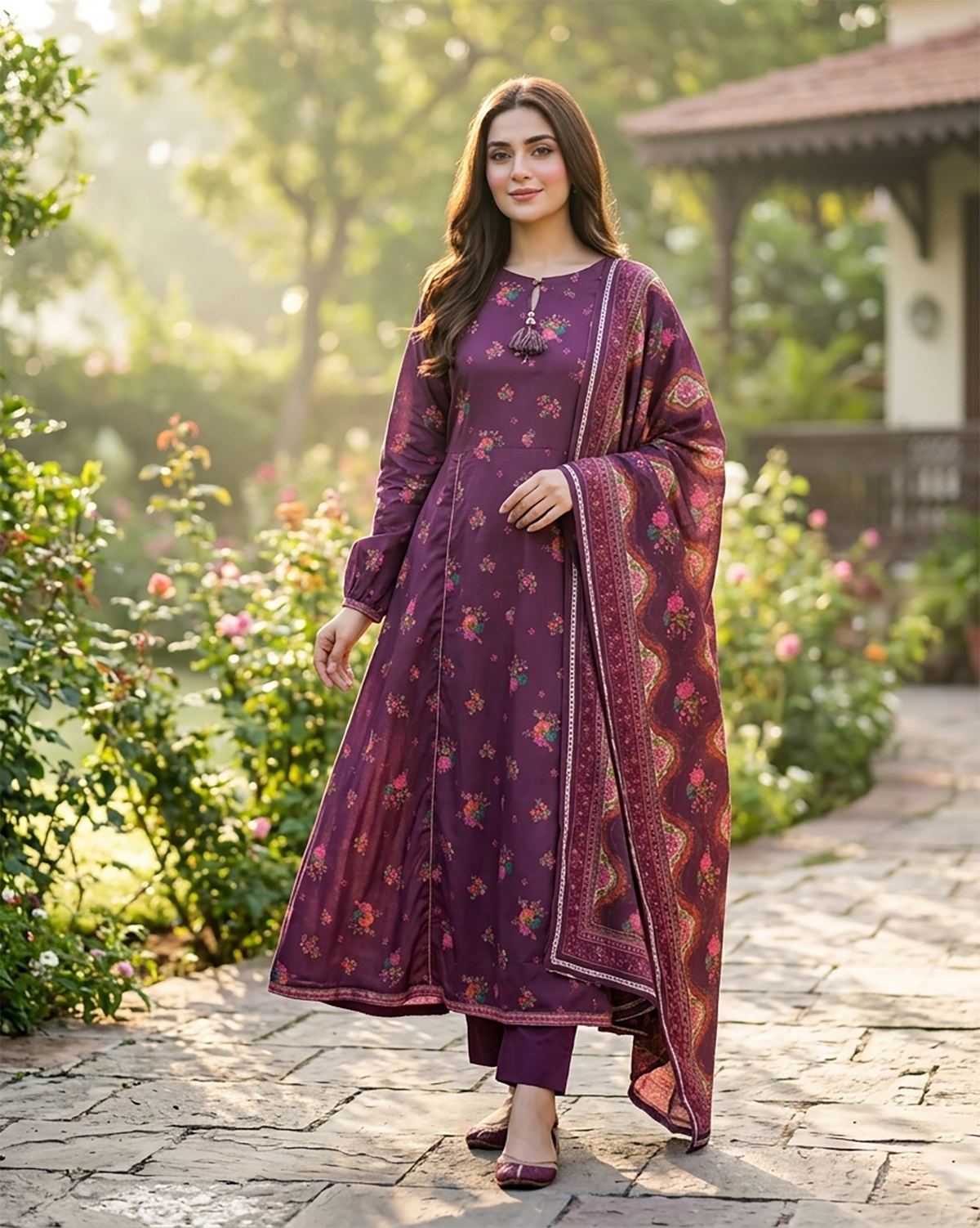 Printed Three Piece | Desginer Long Frock - Areej Casual | Premium Lawn