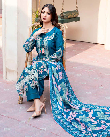 Designer Three Piece | Embroidered - Ashi | Luxury Khaddar