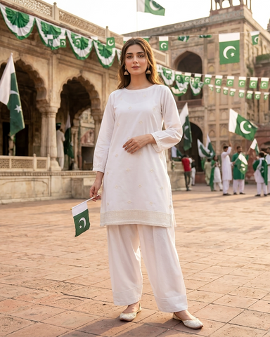 Designer Embroidered Shirt | Azadi Special | Cotton Lawn