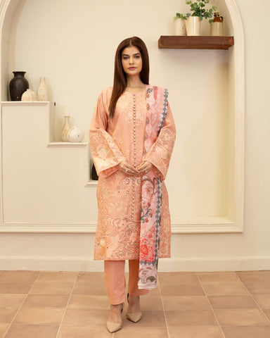 Designer Embroidered Three Piece | Elegant Style | Luxury Winter Cotton