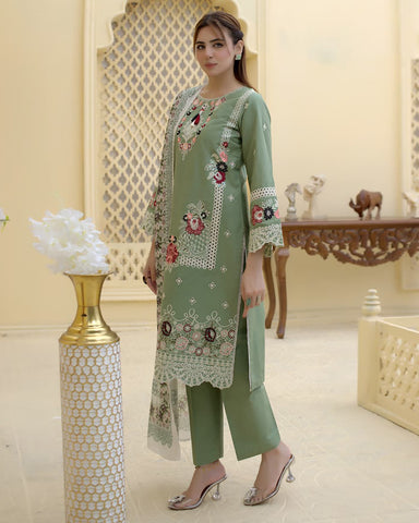 Designer Three Piece | Rangni Embroidered Series | Self Winter Cotton