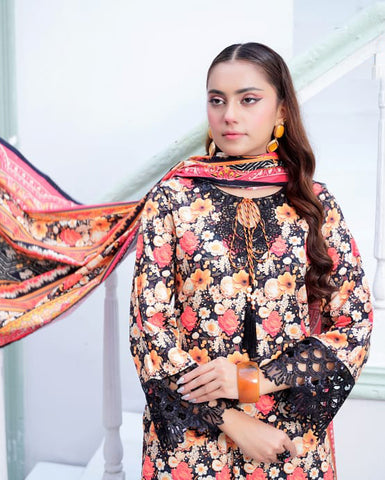 Designer Three Piece | Digital Printed Embroidered | Premium Khaddar