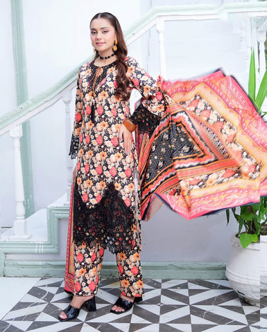 Designer Three Piece | Digital Printed Embroidered | Premium Khaddar