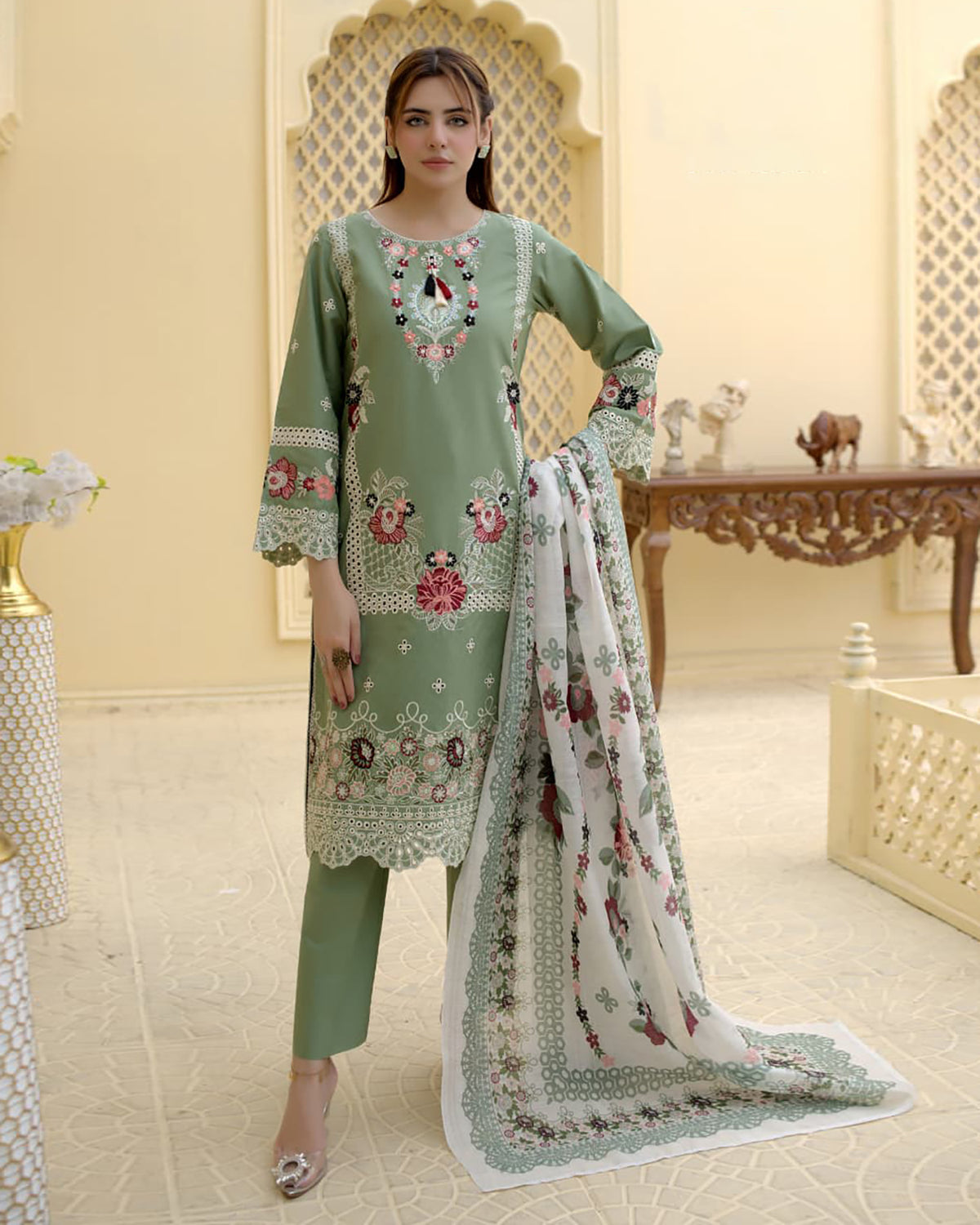 Designer Three Piece | Rangni Embroidered Series | Self Winter Cotton