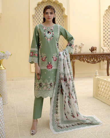 Designer Three Piece | Rangni Embroidered Series | Self Winter Cotton