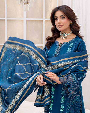 Designer Three Piece | Embroidered - Sadaf | Luxury Dhanak