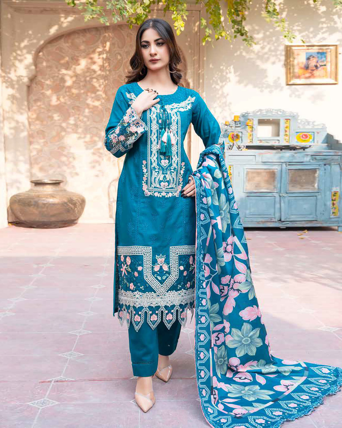 Designer Three Piece | Embroidered - Ashi | Luxury Khaddar