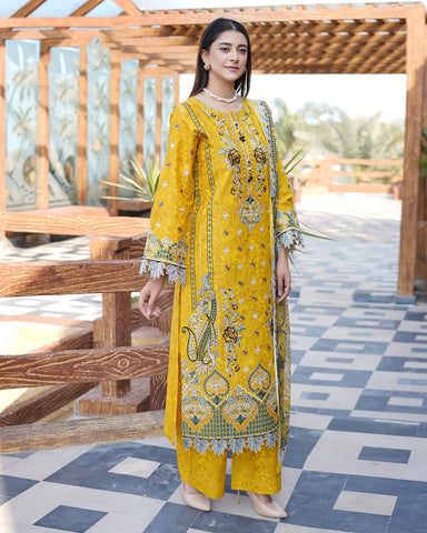 Designer Three Pieces | Embroidered-Mahay | Premium Printed Lawn