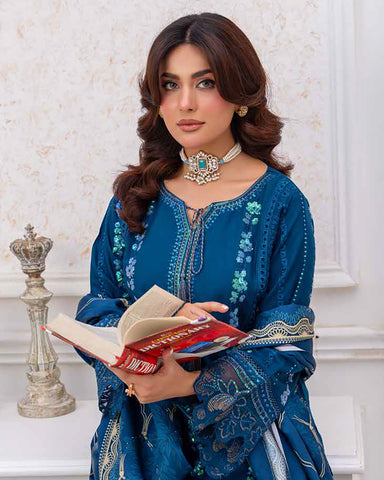 Designer Three Piece | Embroidered - Sadaf | Luxury Dhanak