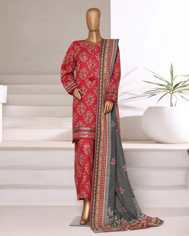 Embroidered Three Piece | Designer Printed - Malika | Winter Khaddar