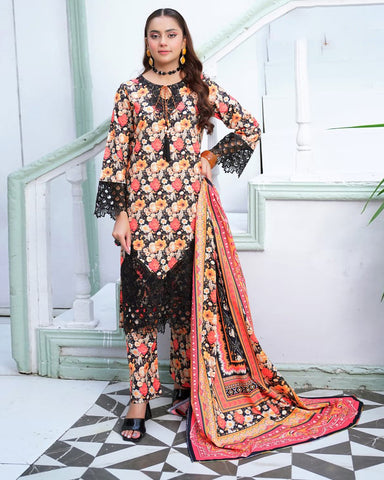 Designer Three Piece | Digital Printed Embroidered | Premium Khaddar