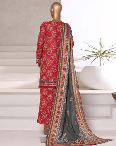 Embroidered Three Piece | Designer Printed - Malika | Winter Khaddar