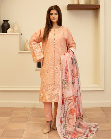 Designer Embroidered Three Piece | Elegant Style | Luxury Winter Cotton