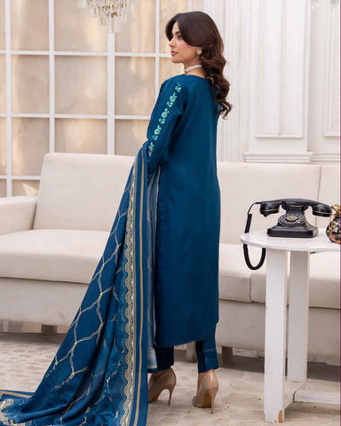 Designer Three Piece | Embroidered - Sadaf | Luxury Dhanak