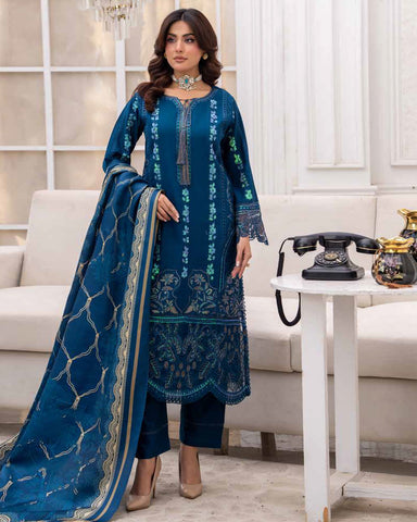 Designer Three Piece | Embroidered - Sadaf | Luxury Dhanak