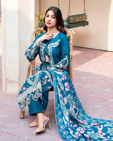 Designer Three Piece | Embroidered - Ashi | Luxury Khaddar