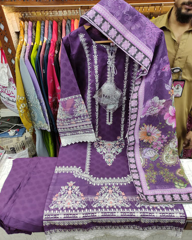 Designer Embroidered Three Piece | Anarkali | Khaddar Cotton