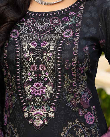 Designer Three Piece | Embroidered - Zouq 2 | Luxury Dhanak