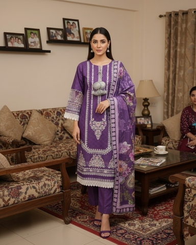 Designer Embroidered Three Piece | Anarkali | Khaddar Cotton