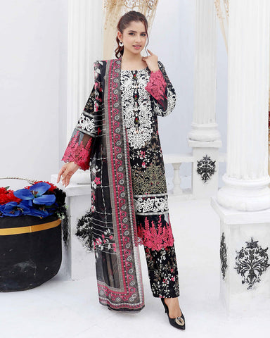 Designer Three Pieces | Embroidered Printed - RungRaiza | Winter Cambric Cotton