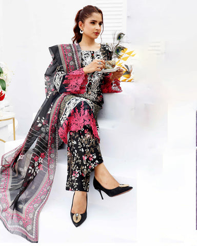 Designer Three Pieces | Embroidered Printed - RungRaiza | Winter Cambric Cotton