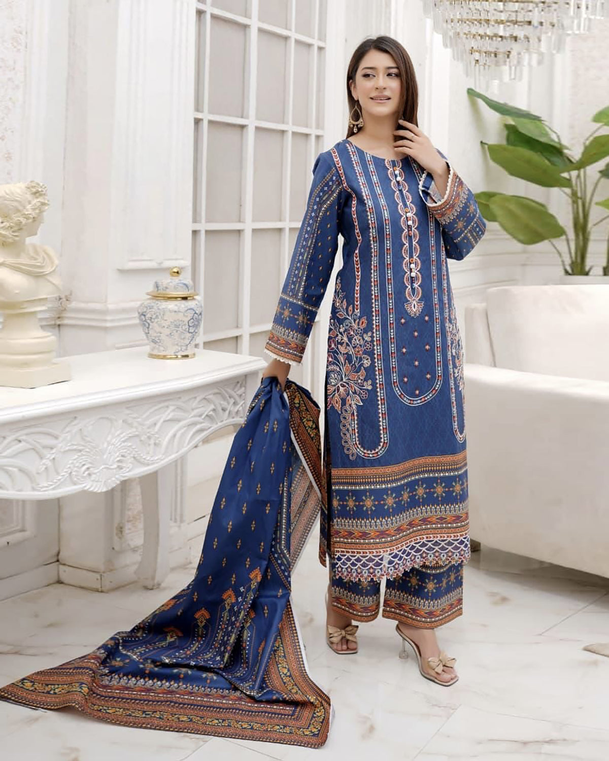 Embroidered Three Piece | Khushbu Printed Series | Luxury Winter Cotton