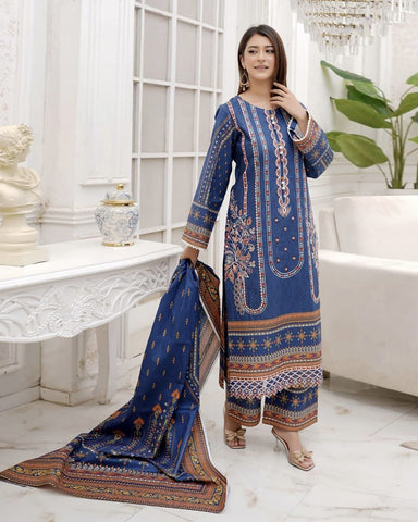 Embroidered Three Piece | Khushbu Printed Series | Luxury Winter Cotton