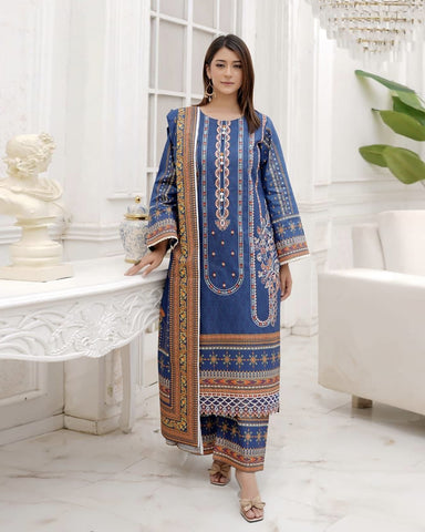 Embroidered Three Piece | Khushbu Printed Series | Luxury Winter Cotton