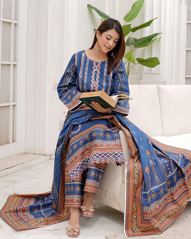 Embroidered Three Piece | Khushbu Printed Series | Luxury Winter Cotton