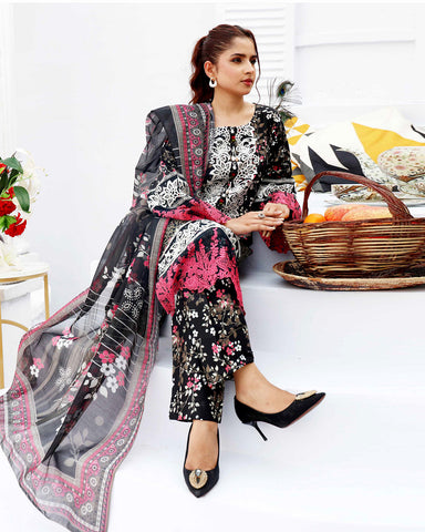 Designer Three Pieces | Embroidered Printed - RungRaiza | Winter Cambric Cotton