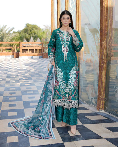 Designer Three Pieces | Embroidered-Mahay | Premium Printed Lawn