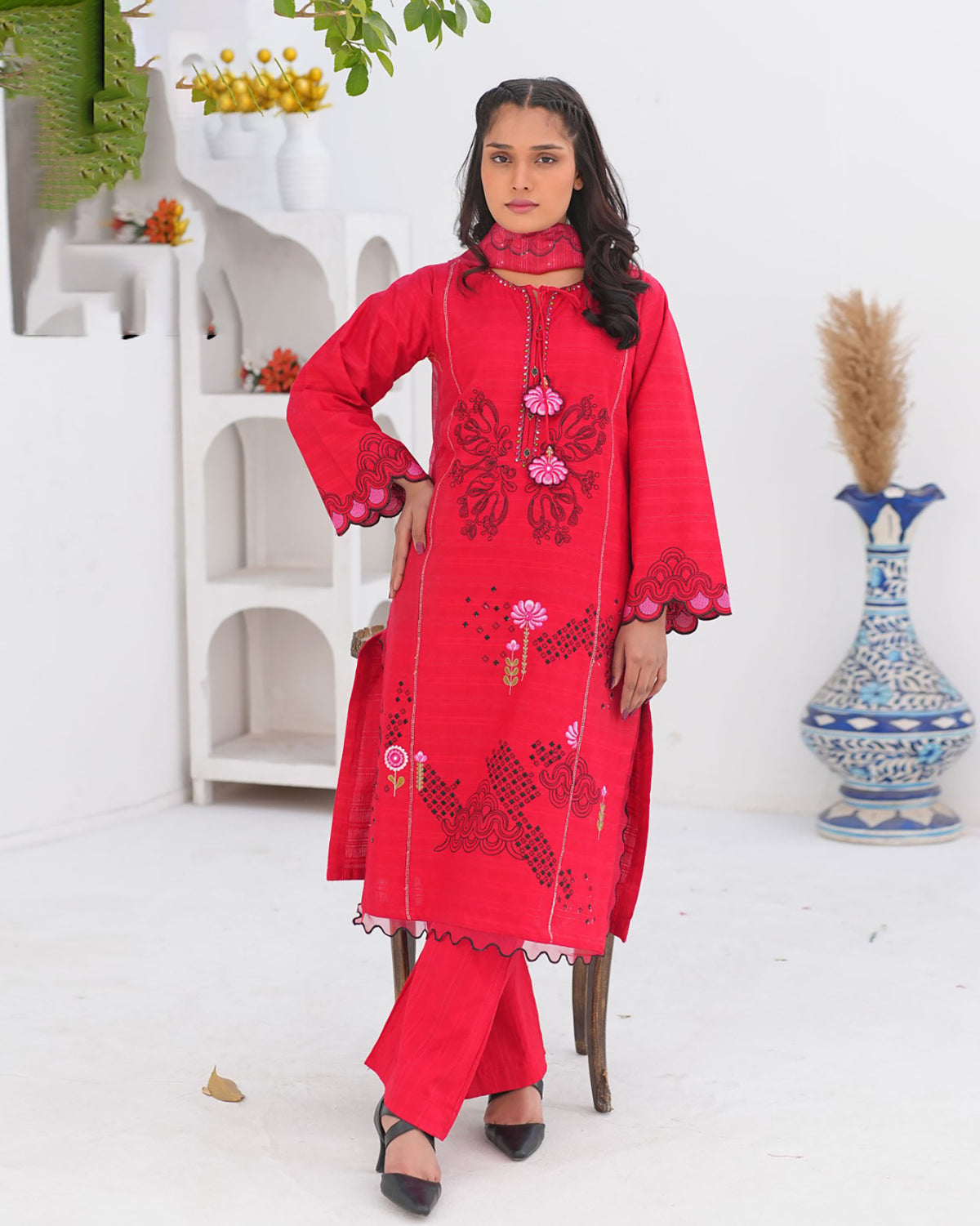 Designer Three Piece | Laser Cut Embellishments | Lawn Cotton