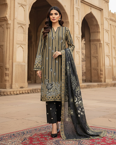 Digital Printed Three Piece | Designer "Hamna" | Soft Khaddar