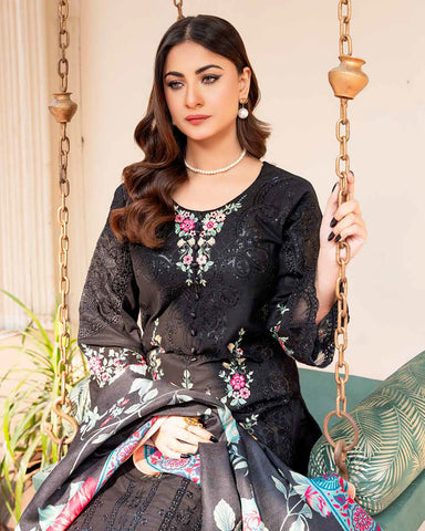 Designer Three Piece | Embroidered - Ashi | Luxury Khaddar