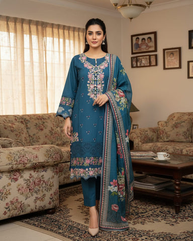 Designer Three Piece | Embroidered - Dhadkan | Khaddar Cotton