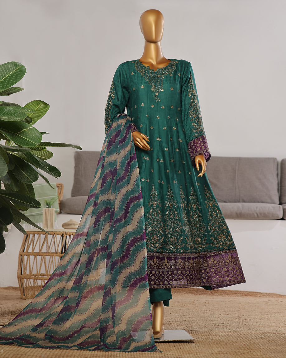 Three Piece | Fancy Embroidered Frock | Premium Jacquard