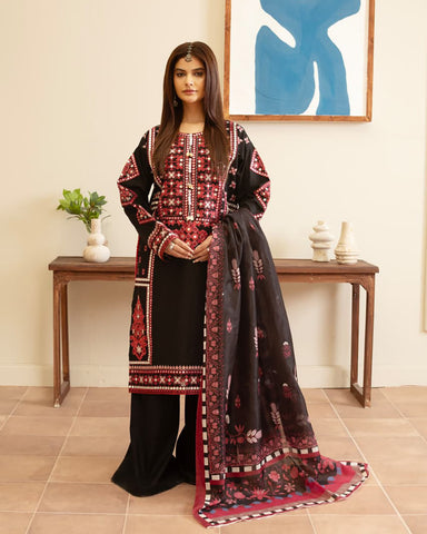 Designer Embroidered Three Piece | Elegant Style | Luxury Winter Cotton